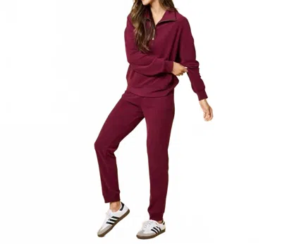 Softies Vintage Velvet Quarter Zip With Jogger Set In Cherry Cola In Red