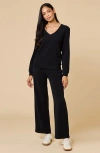 Softies Vintage Velvet V-neck With Wide Leg Pant In Black