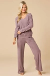Softies Vintage Velvet V-neck With Wide Leg Pant In Pink