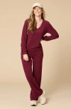 Softies Vintage Velvet V-neck With Wide Leg Pant In Red