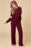 Softies Waffle Marshmallow Boat Neck Lounge Set In Burgundy