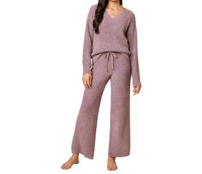 Softies Waffle Marshmallow V-neck Top With Long Pant Set In Driftwood In Purple