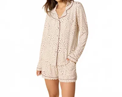 Softies Women's Sleep Soft Slim Notch Long Sleeve Short Set In Wild Almond In Brown