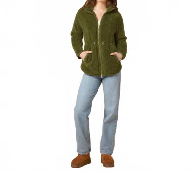 Softies Women's Soft Plush Double Zip Jacket In Olive In Green