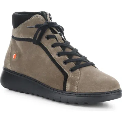 Softinos By Fly London Emma High Top Sneaker In 005 Taupe/black Oil Suede