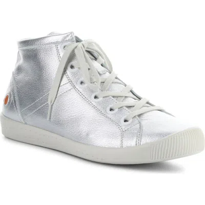 Softinos By Fly London Isleen Mid-top Metallic Leather Sneaker In Silver