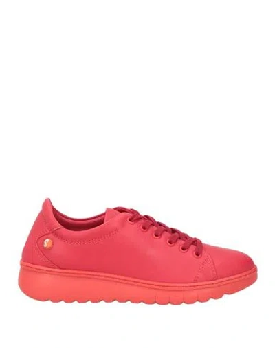 Softinos Woman Sneakers Red Size 12 Leather, Textile Fibers In Pink