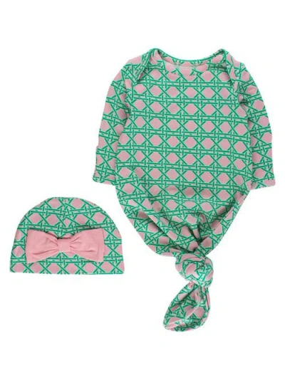 Softsnooze Babies'  Modal Blend Ruffle Knotted Sleep Gown & Hat Set In Green