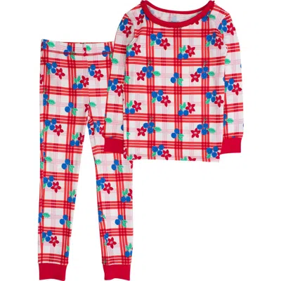 Softsnooze Kids'  Modal Blend Ruffle Long Sleeve Pajama Set In Red White & Blueberry