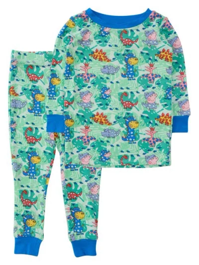 Softsnooze Peppa Pig & Friends Long Sleeve Pajama Set, Viscose In Dinosaur Peppa Pig & Friends
