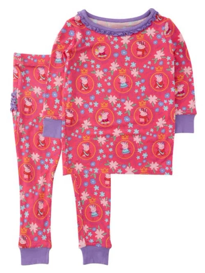 Softsnooze Babies'  Peppa Pig Ruffle Long Sleeve Pajama Set, Viscose In Pink
