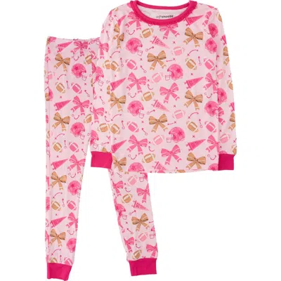 Softsnooze Kids'  Ruffle Long Sleeve Pajama Set In Footballs & Bows