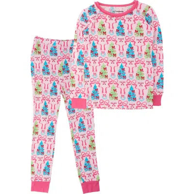 Softsnooze Kids'  Ruffle Long Sleeve Pajama Set In Merry & Bright Bows