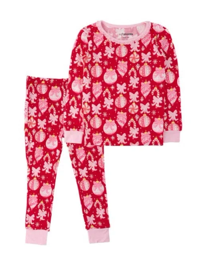 Softsnooze Babies'  Ruffle Long Sleeve Pajama Set, Signature Rear Ruffles In Red