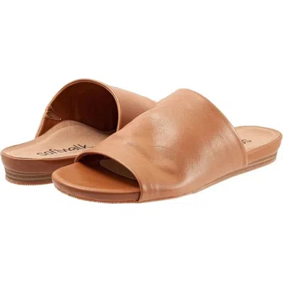 Softwalk Camano Sandals Women's Narrow Tan Leather Slip On Slide Rhs8491 In Brown