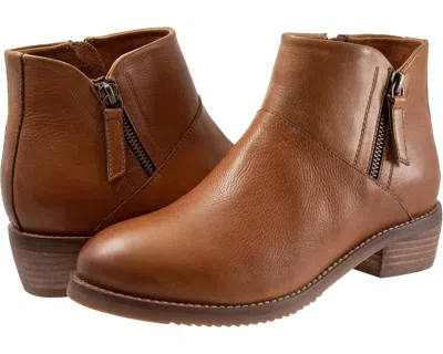 Softwalk Roselle Ww Luggage Leather Double Zip Ankle Boots Hawk545 In Brown