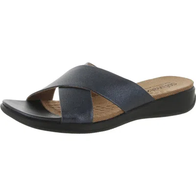 Softwalk Tillman Womens Leather Cross Strap Slide Sandals In Blue