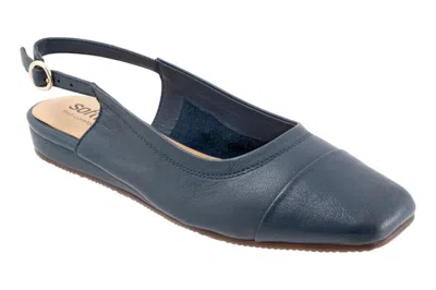 Softwalk Vittoria Flat Womens 8 Navy Leather Adjustable Buckle Slingback Rhs3327