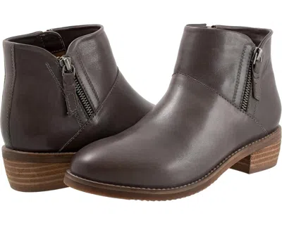 SOFTWALK WOMEN'S SOFTWALK ROSELLE DARK GRAY LEATHER DOUBLE ZIP ANKLE BOOTS HAWK921