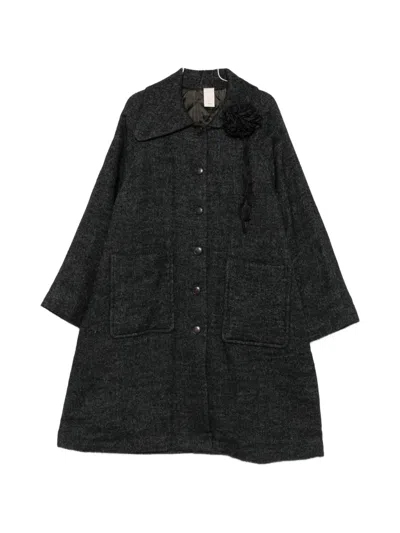 Soh Floral-applique Single-breasted Coat In Black