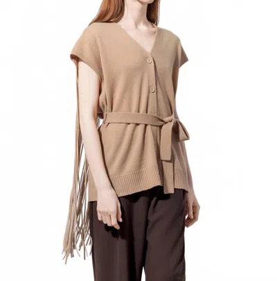 Soh Fringe Vest Cardigan In Camel In Brown