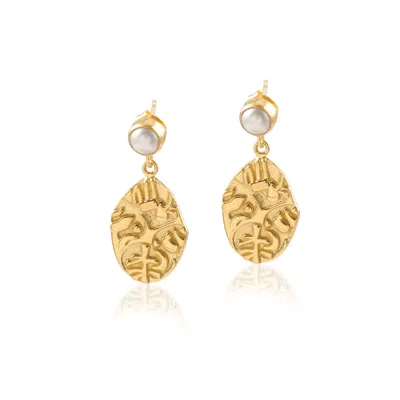 Sohavi Women's 22ct Gold Vermeil Ancient Coin & Pearl Earrings