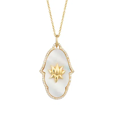 Sohavi Women's Gold Lotus Hand Hamsa Mother Of Pearl Necklace