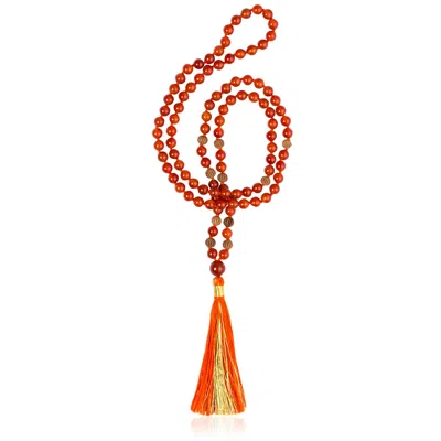Sohavi Women's Yellow / Orange Divine Feminine Mala In Natural Carnelian & Hand Carved Sandalwood