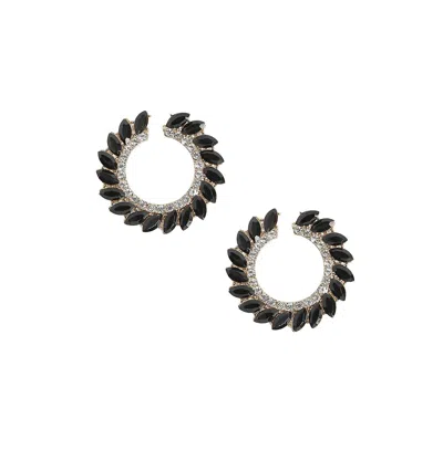 Sohi Cascading Crystals Hoop Earrring In Black