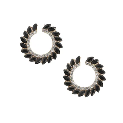 Sohi Cascading Crystals Hoop Earrring In Black