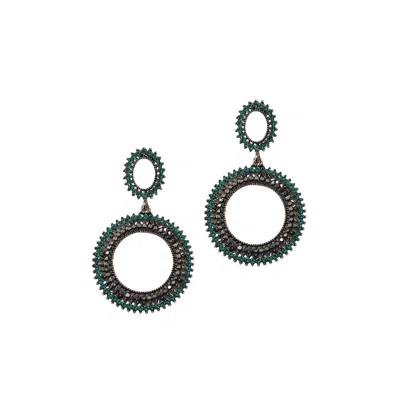 Sohi Circular Crystal Drop Earrings In Green