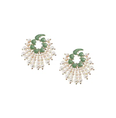 Sohi Circular Pearl Drop Earrings In Green