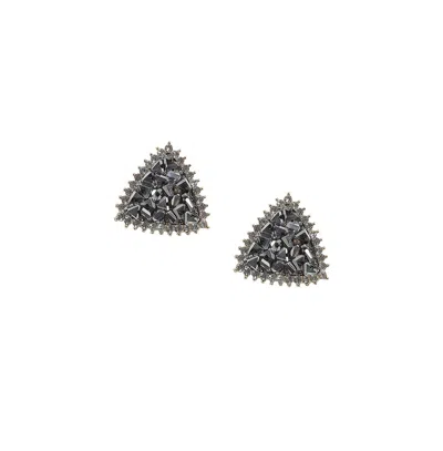 Sohi Crystal Cluster Triangle Stud Earrings In Silver