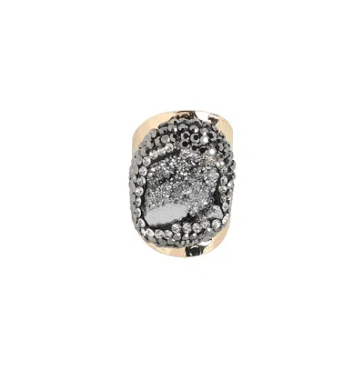 Sohi Crystal Crest Cocktail Ring In Silver