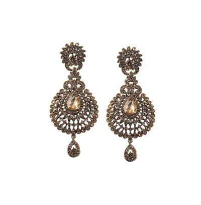 Sohi Crystal Drop Earrings In Brown