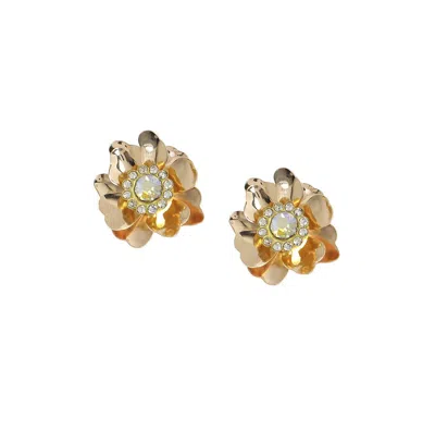 Sohi Crystal Flower Stud Earrings In Gold