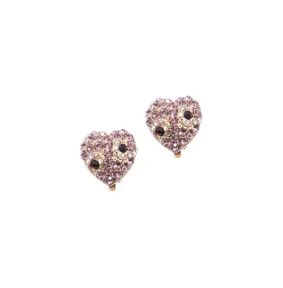 Sohi Crystal Heart Stud Earrings In Purple