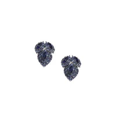 Sohi Crystal Leaf Stud Earrings In Blue