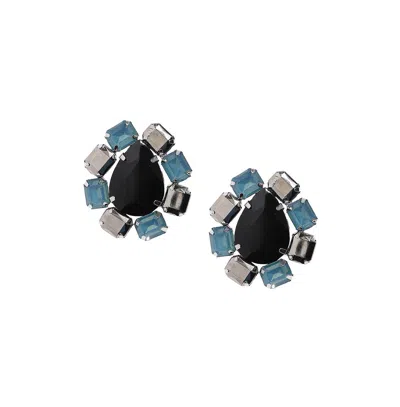 Sohi Crystal Pear Stud Earrings In Silver