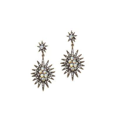 Sohi Crystal Rays Drop Earrings In Silver