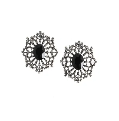 Sohi Crystal Snowflake Stud Earrings In Silver