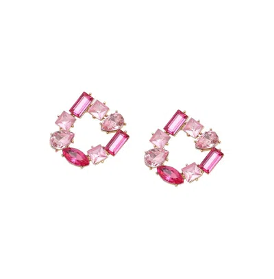 Sohi Crystal Stud Earrings In Pink