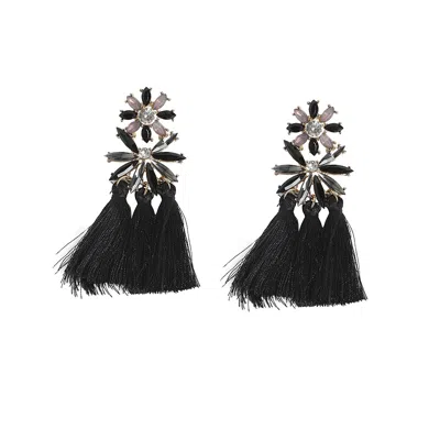 Sohi Crystal Tassel Drop Earrings In Black