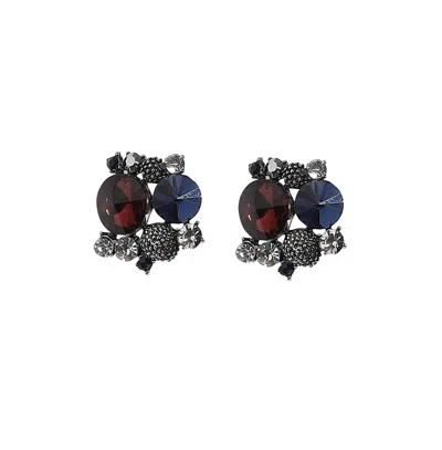 Sohi Crystal Textured Stud Earrings In Grey