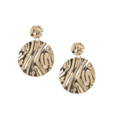 Sohi Dented Circular Drop Earrings In Gold