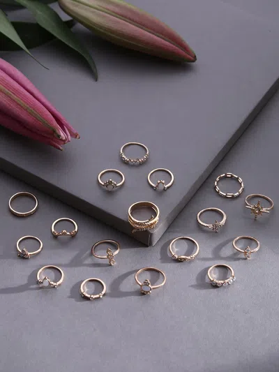 Sohi Designer Gold Plated Set Of 15 Rings In Silver