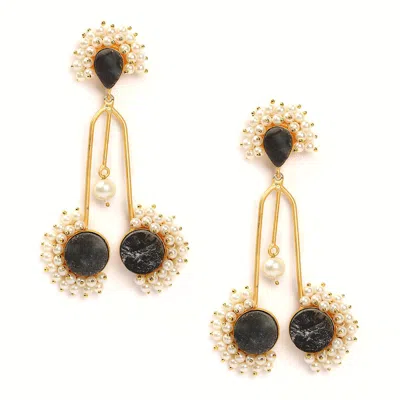 Sohi Druzy Stone Handmade Beaded Matt Golden Big Earrings