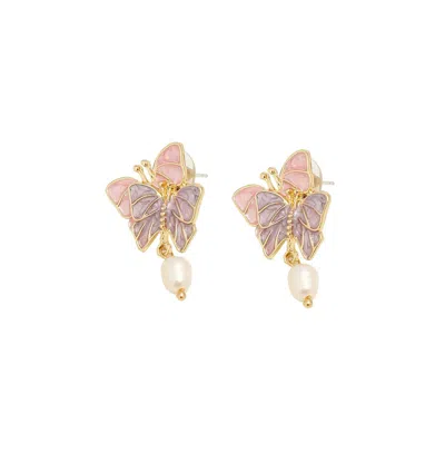 Sohi Duo-papillon Drop Earrings In Purple