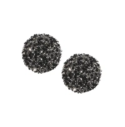 Sohi Embellished Cluster Circular Stud Earrings In Black