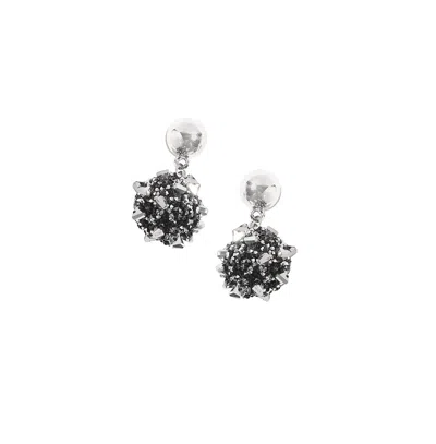 Sohi Embellished Cluster Drop Earrings In Silver